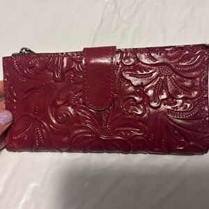 Patricia Nash Embossed Floral Leather Wallet in Deep Berry